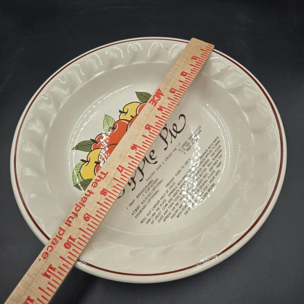 Vintage Ceramic Apple Pie Recipe Pie Dish Plate 10.5 Inch‎ Scalloped Cottagecore